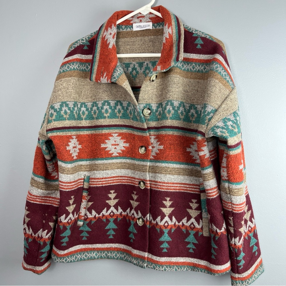 Western Aztec woman’s jacket Harley and Me size medium orange teal red